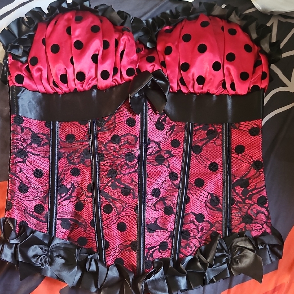 Chic Red and Black Lace Corset